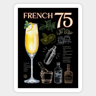 French 75 Cocktail Recipe Vintage Chalkboard Art for Mixology Lovers Sticker